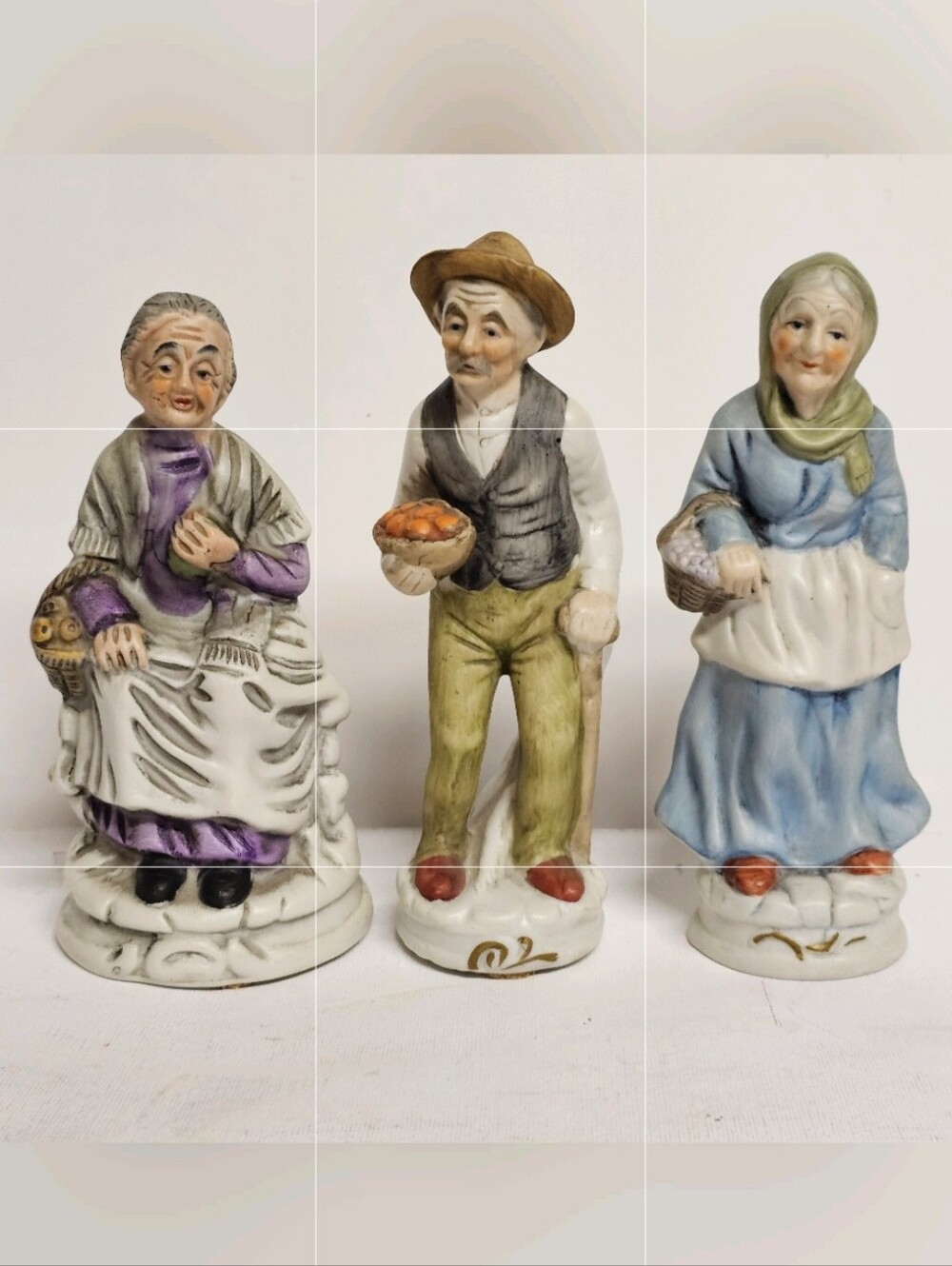 Vintage Porcelain Figurines Set of 3 Hand Painted 6.5" Folk Decor